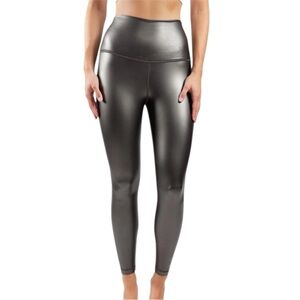 NEW 90 Degree By Reflex Leatherette Super Hi Rise Leggings Gunmetal Gray Size S